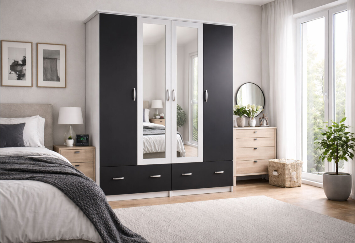 Шафа Соня New 4-дверна з 2 шухлядами та дзеркалом 170 см Біло-сіра 2