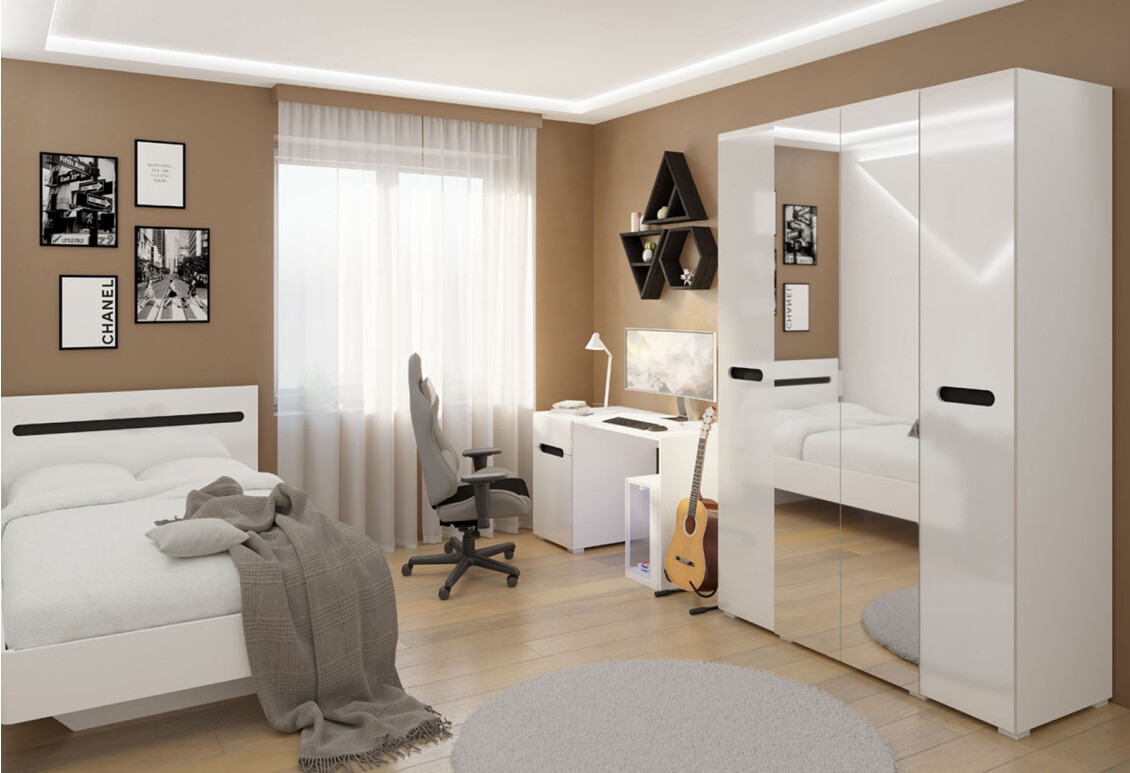 Стіл письмовий Бянко 128x60 см з шухлядами, Білий з чорною вставкою 3