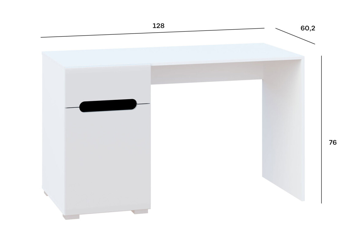 Стіл письмовий Бянко 128x60 см з шухлядами, Білий з чорною вставкою 4