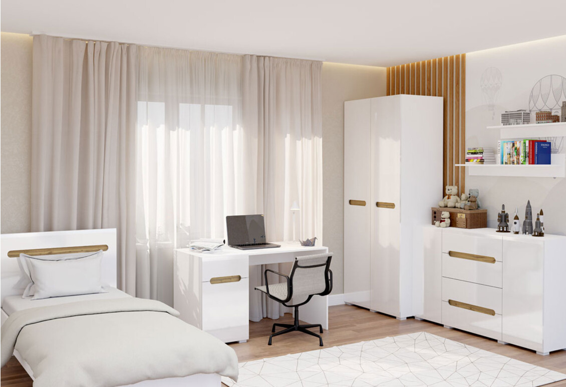 Стіл письмовий Бянко 128x60 см з шухлядами, Білий з вставкою дуб аппалачі 2