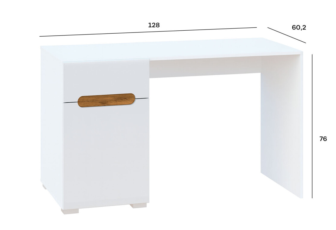 Стіл письмовий Бянко 128x60 см з шухлядами, Білий з вставкою дуб аппалачі 4