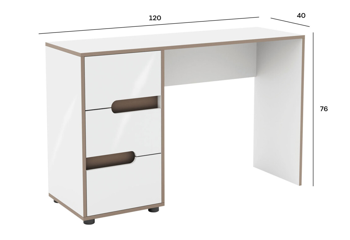 Туалетний столик Лінда з 3 шухлядами 120 см, Німфеа Альба, лак, вставки тоффі 3