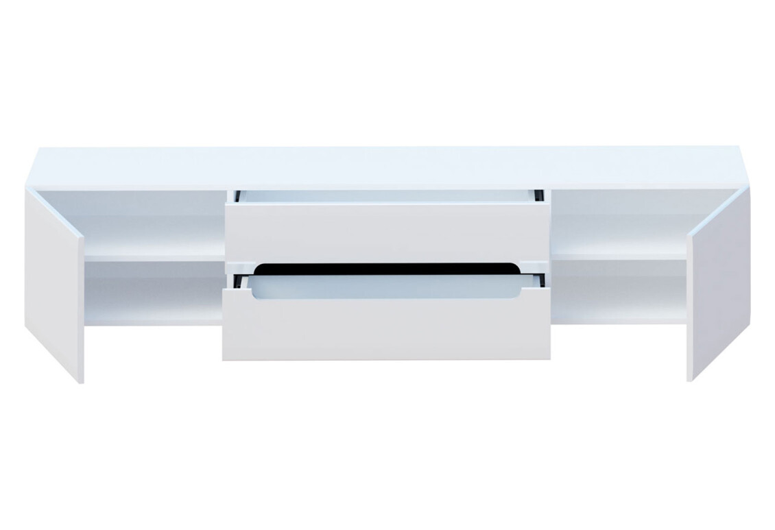 Тумба під ТВ Бянко навісна з 2 дверцятами та шухлядами 180 см, Біла з чорною вставкою 2