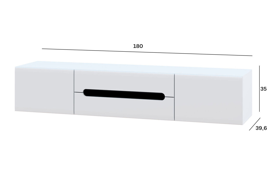 Тумба під ТВ Бянко навісна з 2 дверцятами та шухлядами 180 см, Біла з чорною вставкою 4