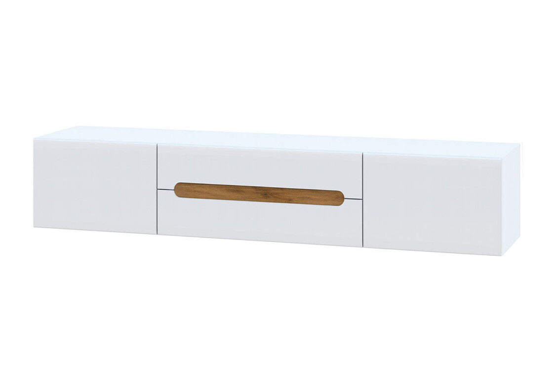 Тумба під ТВ Бянко навісна з 2 дверцятами та шухлядами 180 см, Біла з вставкою дуб аппалачі