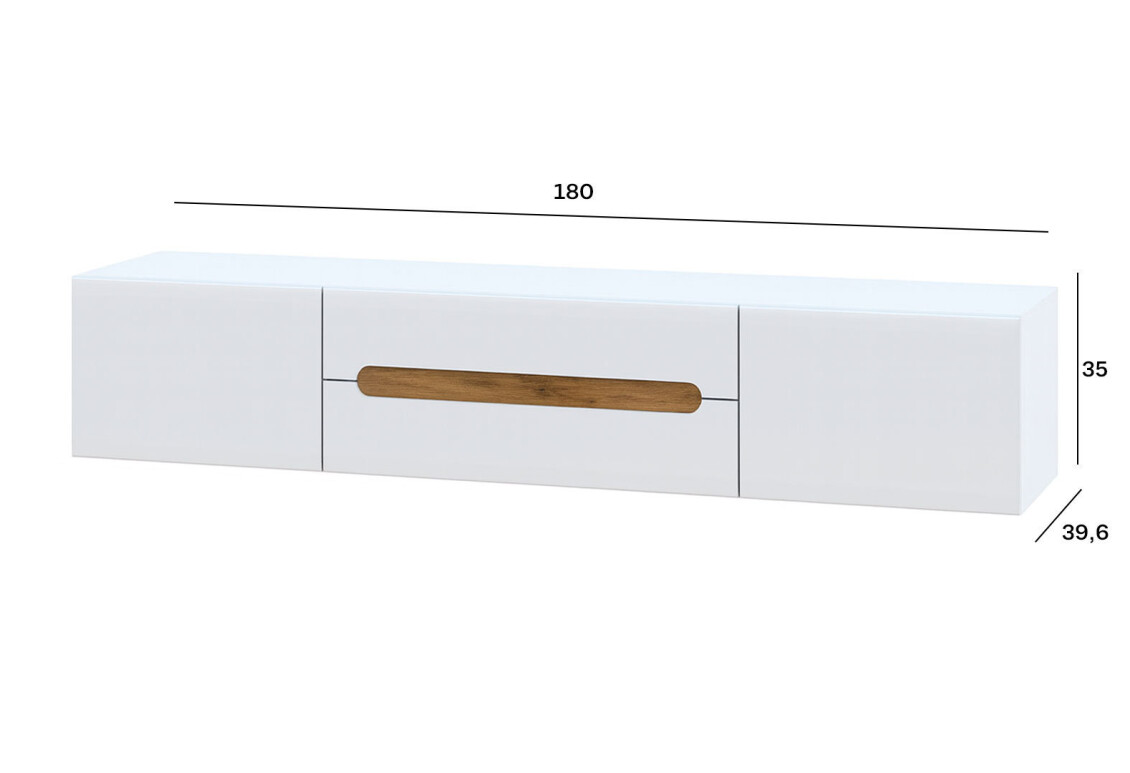 Тумба під ТВ Бянко навісна з 2 дверцятами та шухлядами 180 см, Біла з вставкою дуб аппалачі 4