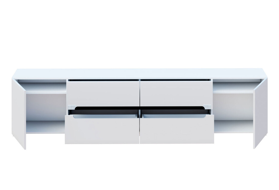 Тумба під ТВ Бянко з 2 дверцятами та шухлядами 230 см, Біла з чорною вставкою 2