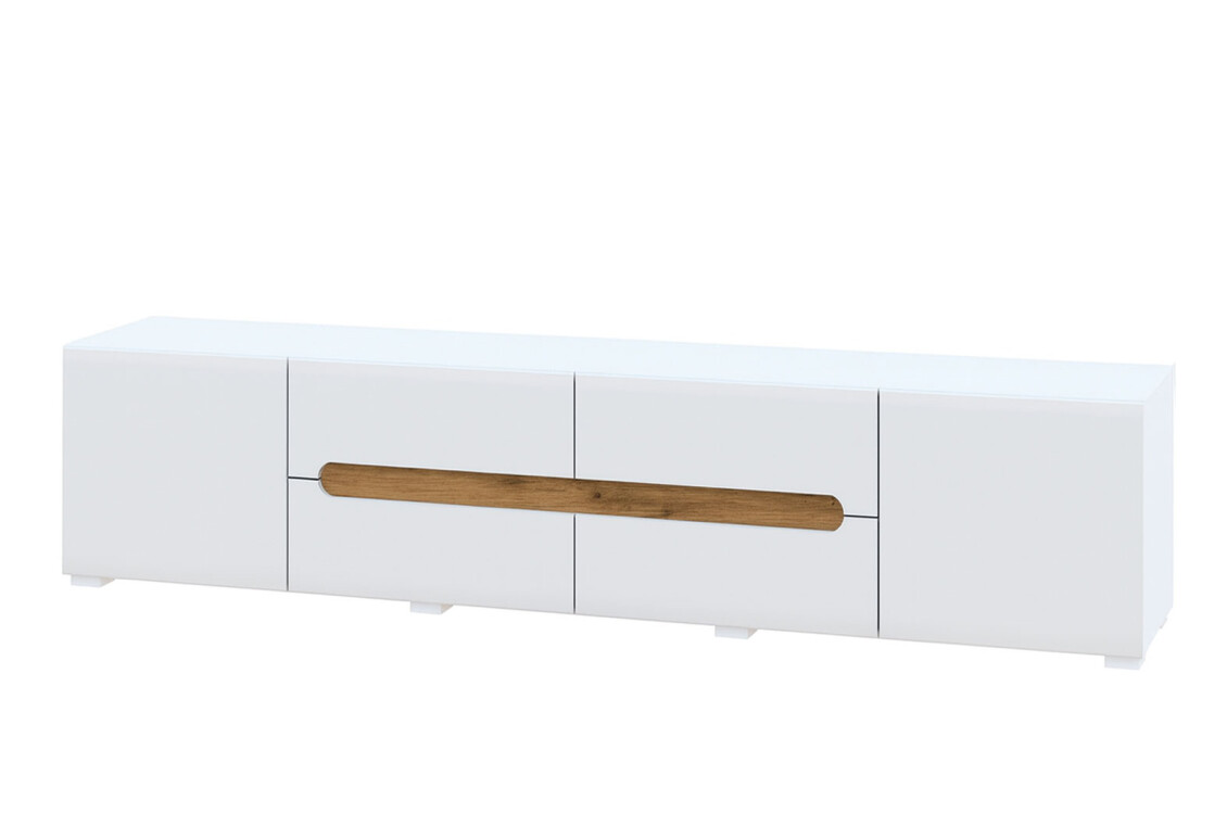 Тумба під ТВ Бянко з 2 дверцятами та шухлядами 230 см, Біла з вставкою дуб аппалачі