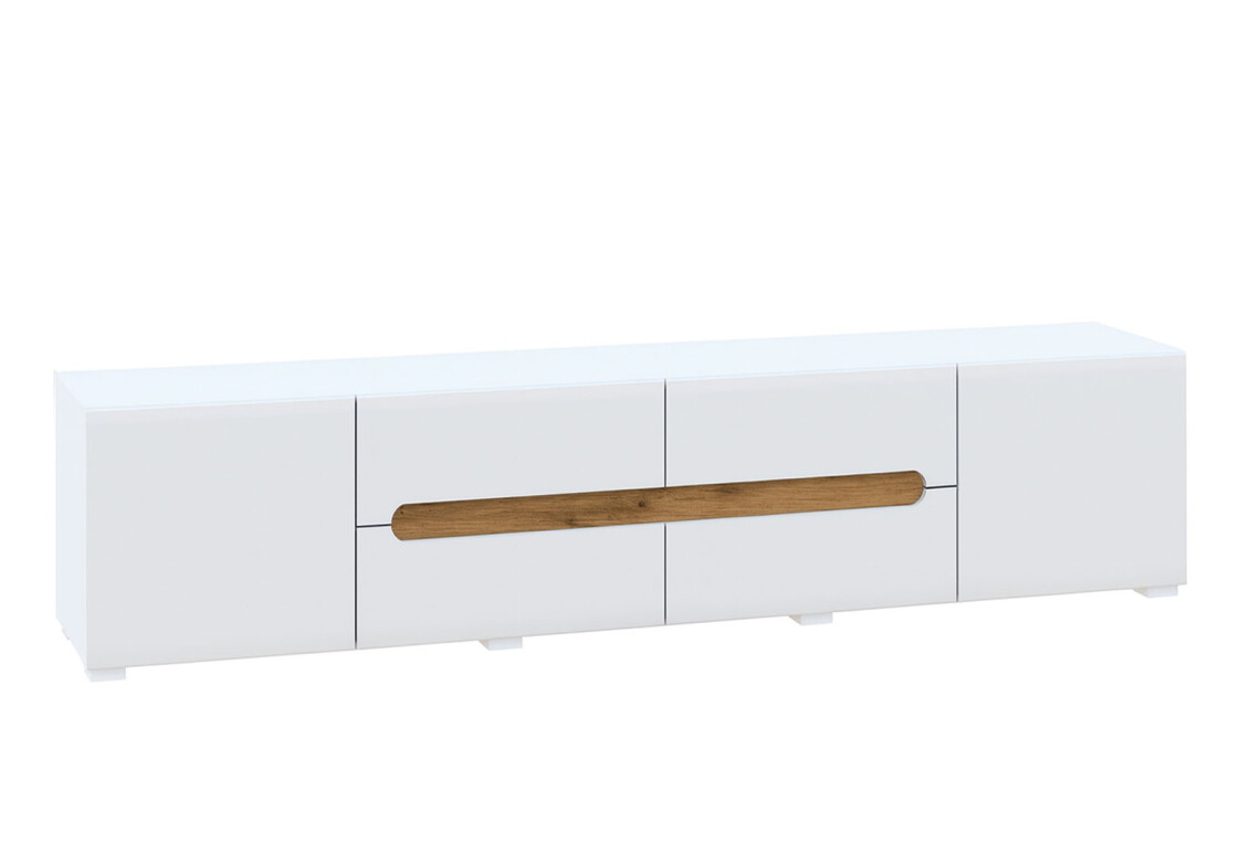 Тумба під ТВ Бянко з 2 дверцятами та шухлядами 230 см, Біла з вставкою дуб аппалачі 2