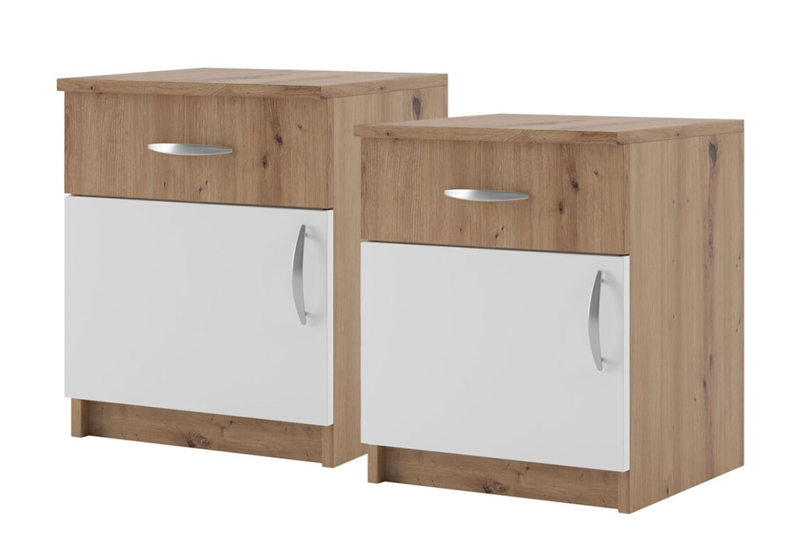 Тумба приліжкова (2шт) Кім New 1-дверна з шухлядою 43 см Дуб артизан/Білий