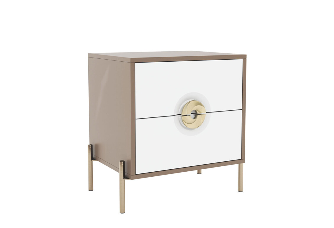 Тумба приліжкова Фуріоза з 2 шухлядами 50 см, Глиняний сірий, лак / Білий шовк 2