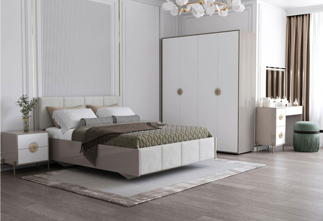 Тумба приліжкова Фуріоза з 2 шухлядами 50 см, Глиняний сірий, лак / Білий шовк 4