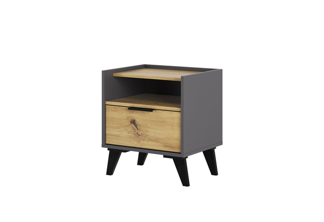 Тумба приліжкова Каміла з 1 шухлядою та полицею 50 см, дуб артизан, графіт / графіт