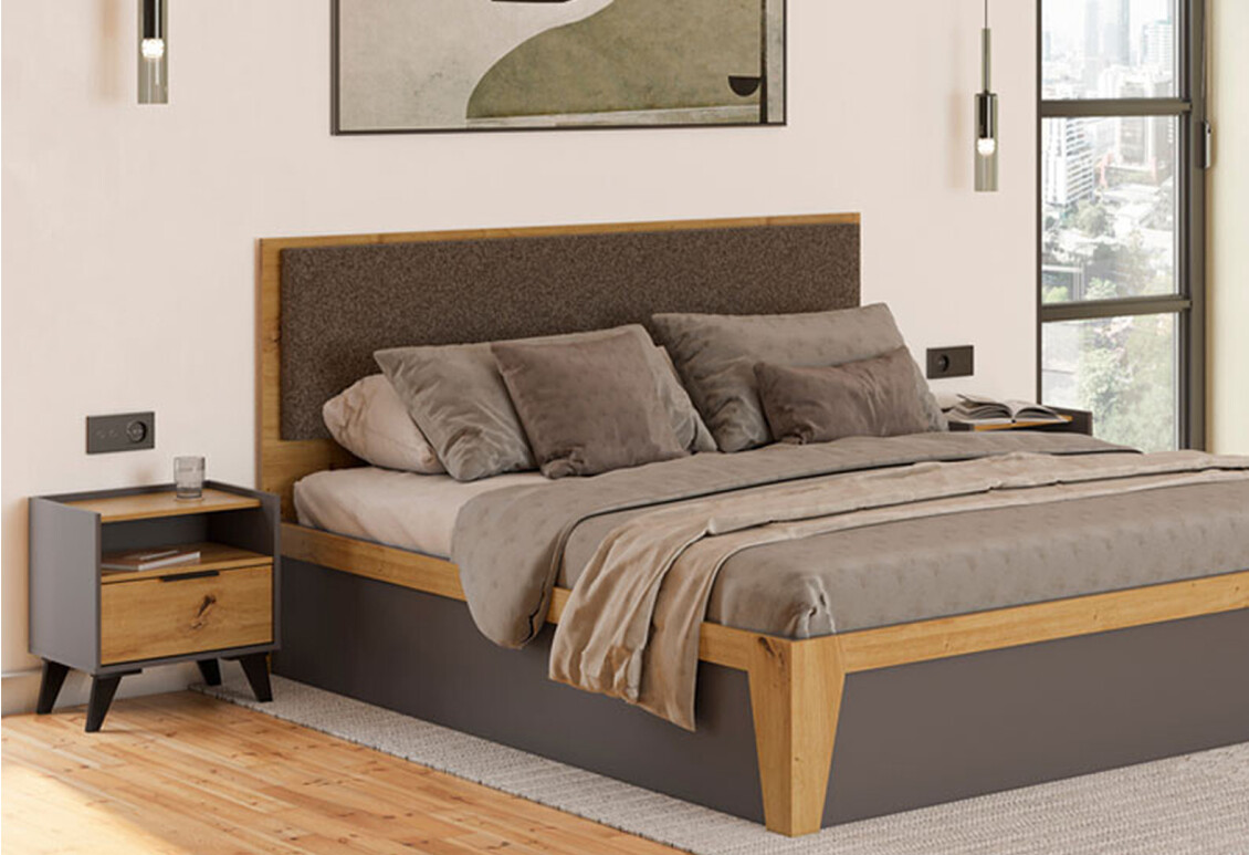 Тумба приліжкова Каміла з 1 шухлядою та полицею 50 см, дуб артизан, графіт / графіт 2