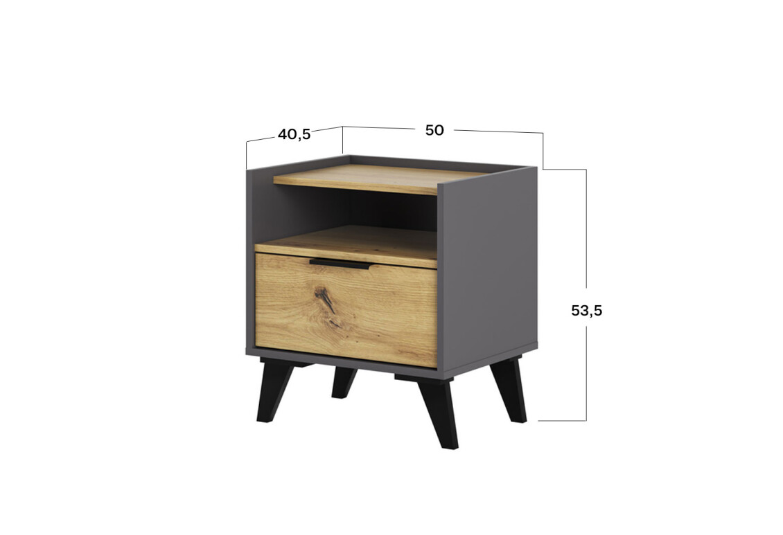 Тумба приліжкова Каміла з 1 шухлядою та полицею 50 см, дуб артизан, графіт / графіт 3
