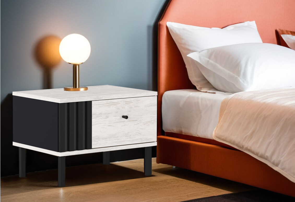 Тумба приліжкова Тео з шухлядою 50 см, декор зліва, біла 2