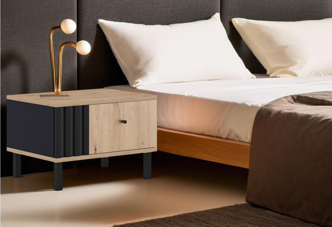 Тумба приліжкова Тео з шухлядою 50 см, декор зліва, дуб артизан / антрацит 2